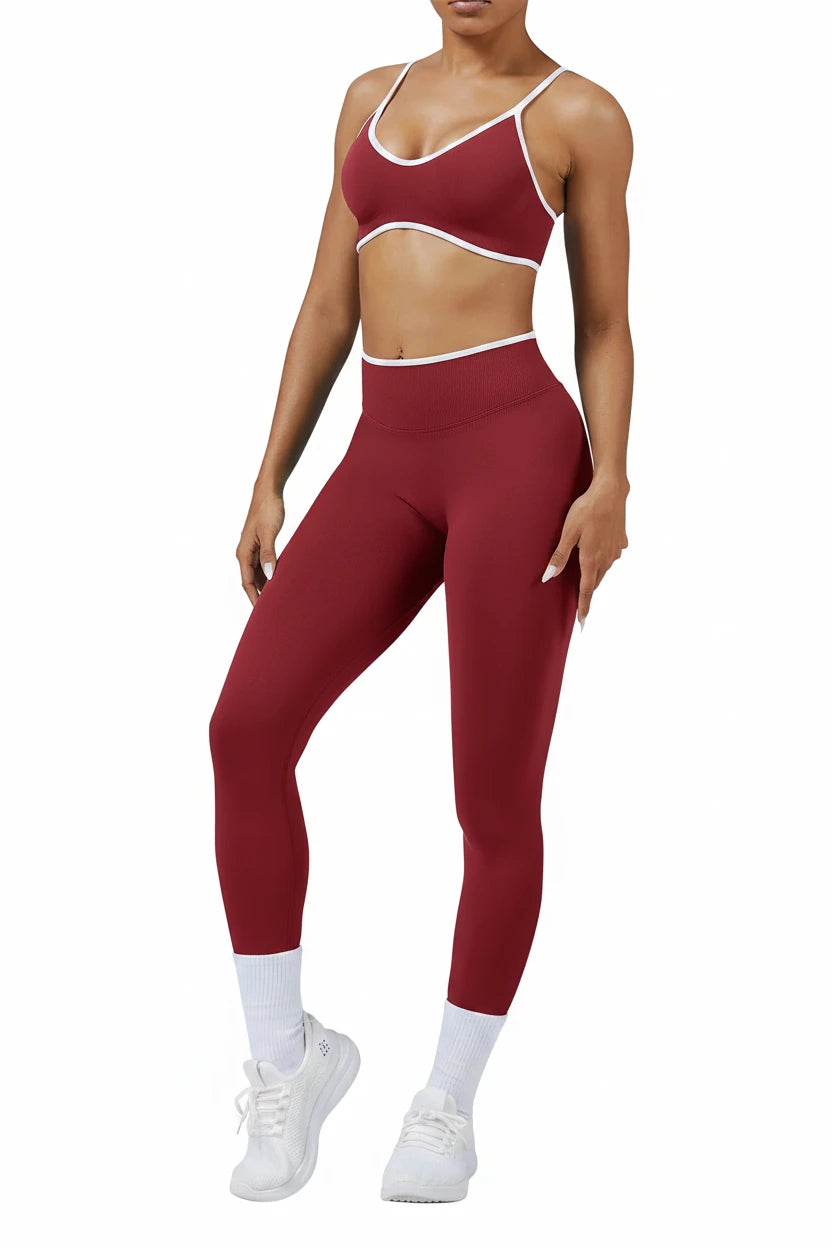 Women’s Color Block Yoga Set – Sports Bra & High-Waisted Shorts