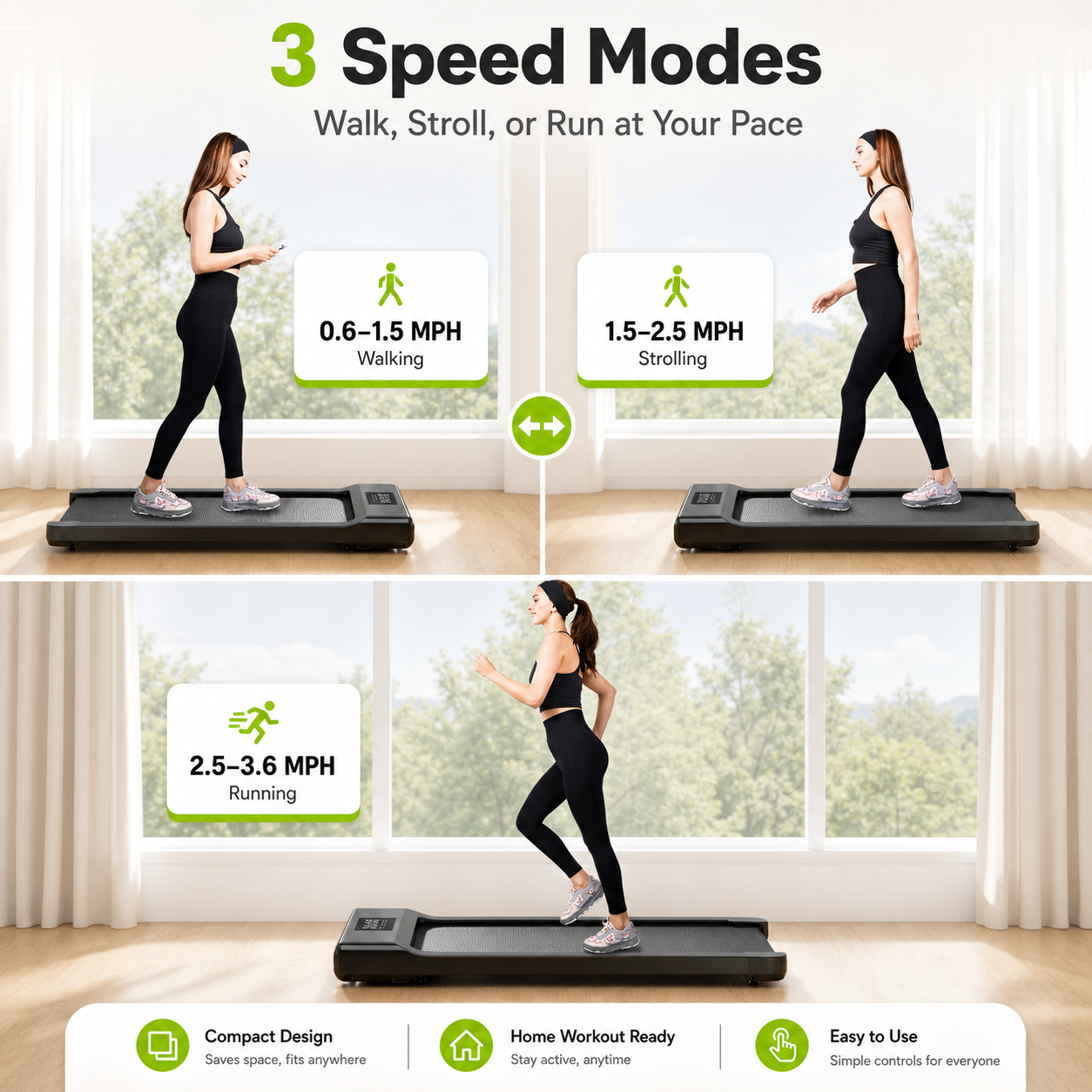 Portable Walking Pad Treadmill, 2.5HP with Remote
