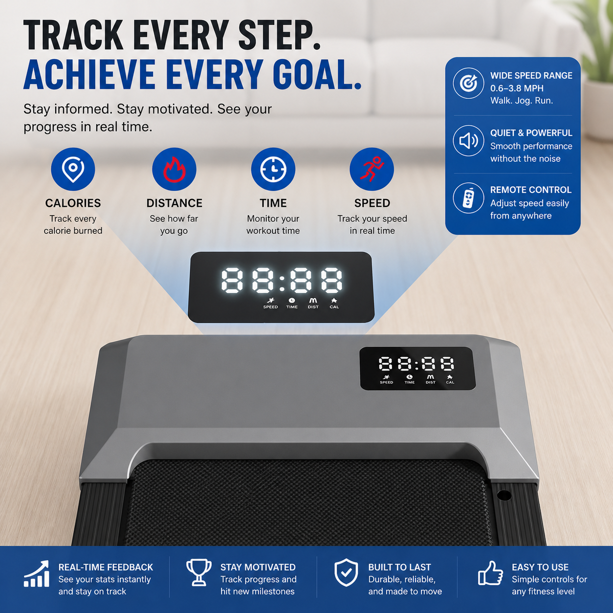 Portable Walking Pad Treadmill, 2.5HP with Remote