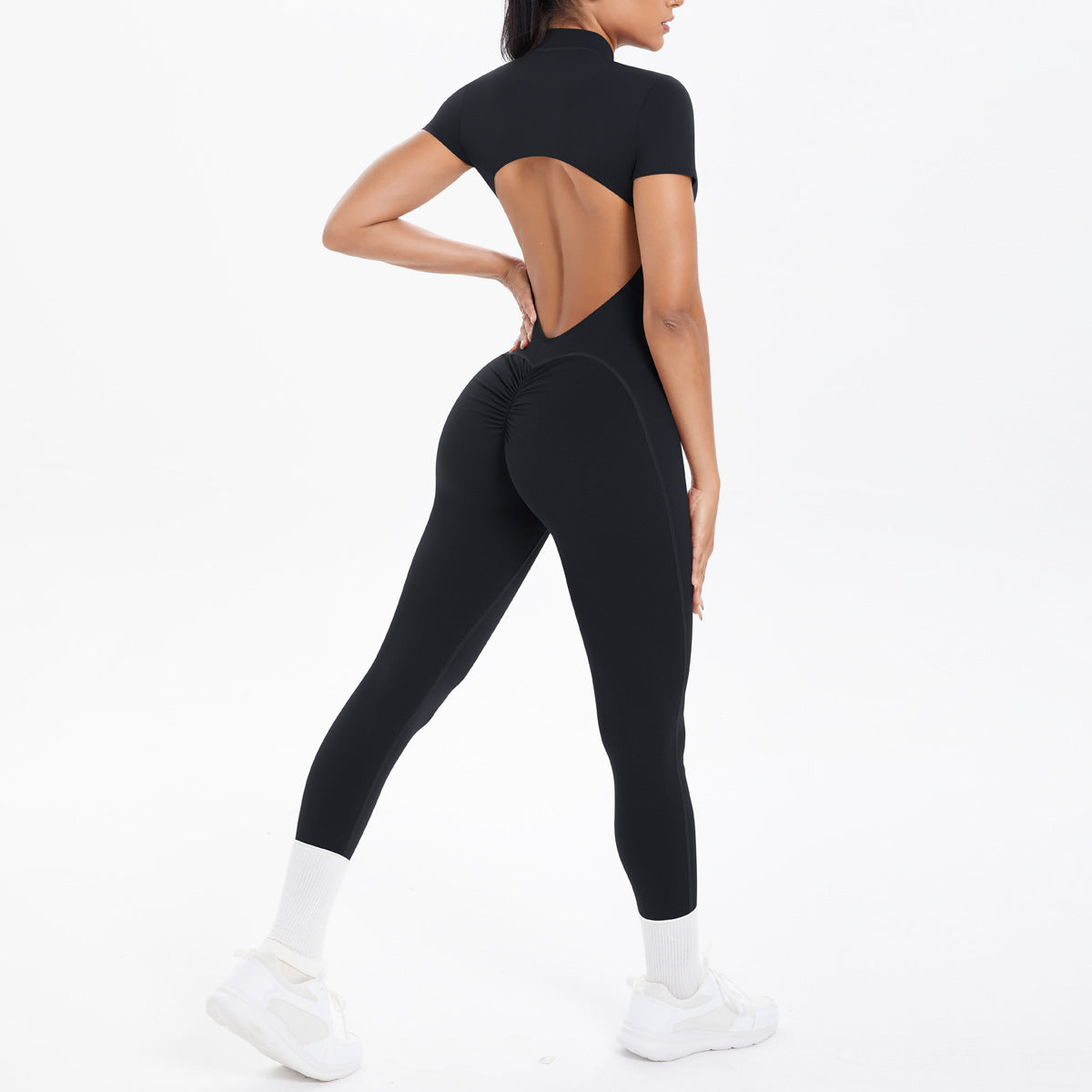 Women's Backless Scrunch Jumpsuit – Seamless Push-Up Yoga & Workout One-Piece