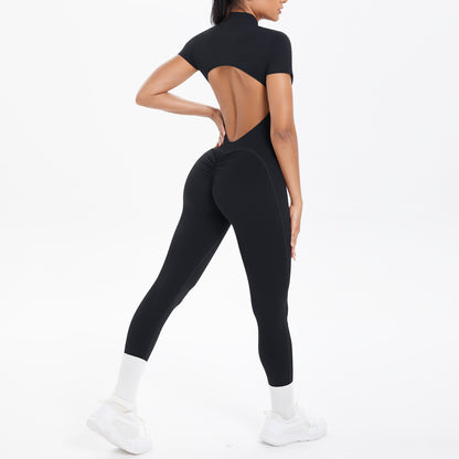 Women's Backless Scrunch Jumpsuit – Seamless Push-Up Yoga & Workout One-Piece