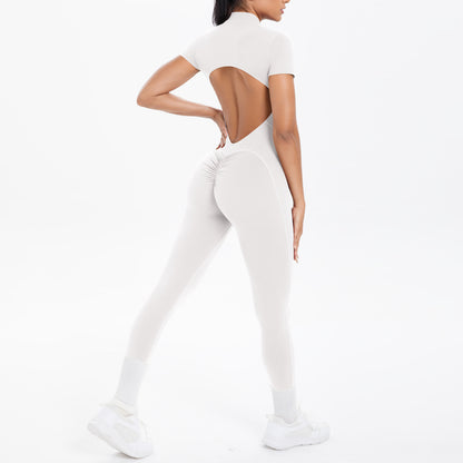 Women's Backless Scrunch Jumpsuit – Seamless Push-Up Yoga & Workout One-Piece