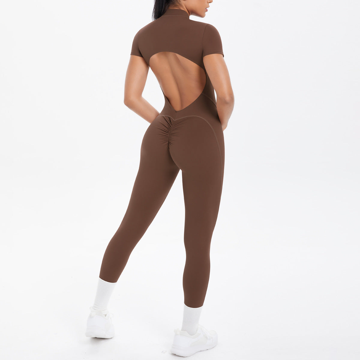Women's Backless Scrunch Jumpsuit – Seamless Push-Up Yoga & Workout One-Piece