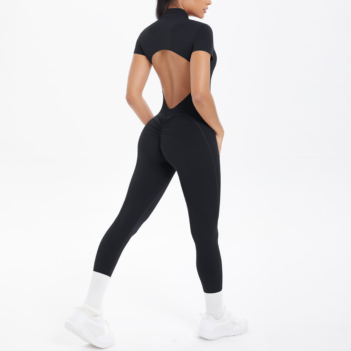 Women's Backless Scrunch Jumpsuit – Seamless Push-Up Yoga & Workout One-Piece