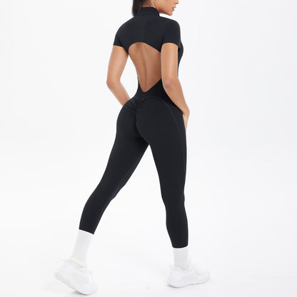 Women's Backless Scrunch Jumpsuit – Seamless Push-Up Yoga & Workout One-Piece