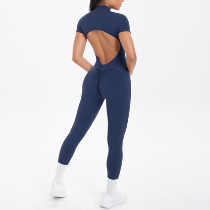 Women's Backless Scrunch Jumpsuit – Seamless Push-Up Yoga & Workout One-Piece