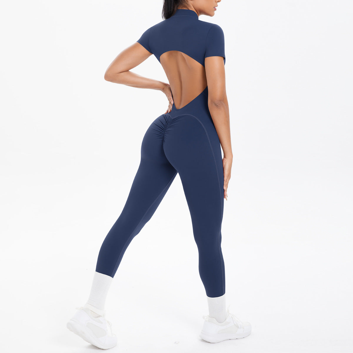 Women's Backless Scrunch Jumpsuit – Seamless Push-Up Yoga & Workout One-Piece