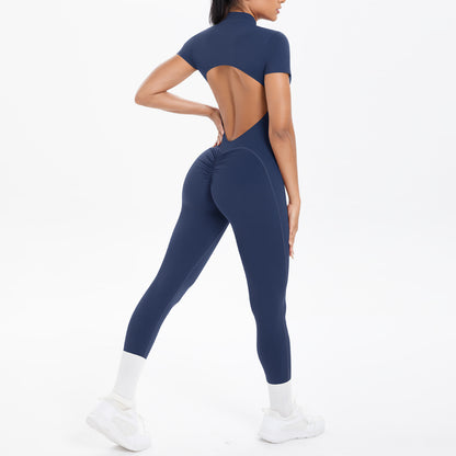 Women's Backless Scrunch Jumpsuit – Seamless Push-Up Yoga & Workout One-Piece