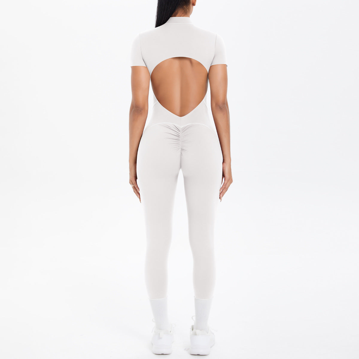 Women's Backless Scrunch Jumpsuit – Seamless Push-Up Yoga & Workout One-Piece