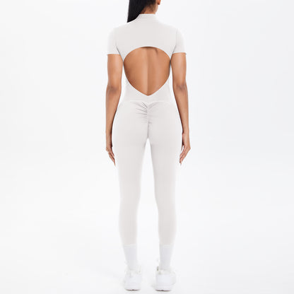 Women's Backless Scrunch Jumpsuit – Seamless Push-Up Yoga & Workout One-Piece