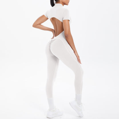 Women's Backless Scrunch Jumpsuit – Seamless Push-Up Yoga & Workout One-Piece
