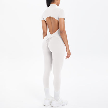 Women's Backless Scrunch Jumpsuit – Seamless Push-Up Yoga & Workout One-Piece
