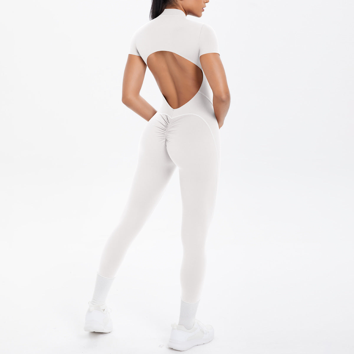 Women's Backless Scrunch Jumpsuit – Seamless Push-Up Yoga & Workout One-Piece