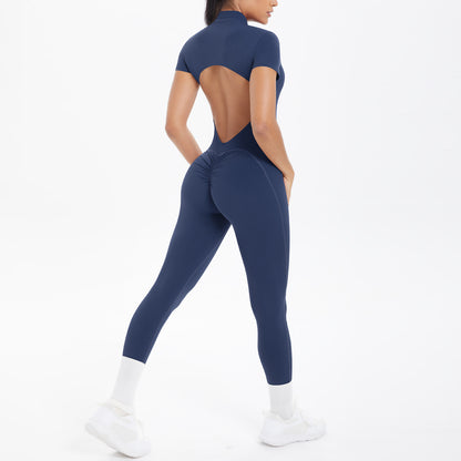 Women's Backless Scrunch Jumpsuit – Seamless Push-Up Yoga & Workout One-Piece