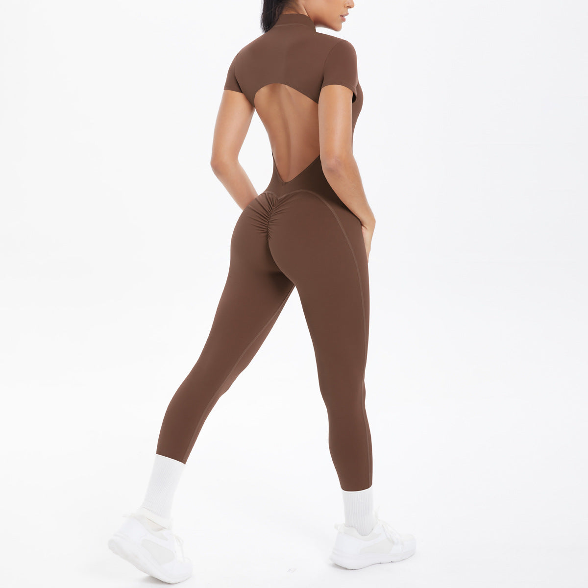 Women's Backless Scrunch Jumpsuit – Seamless Push-Up Yoga & Workout One-Piece