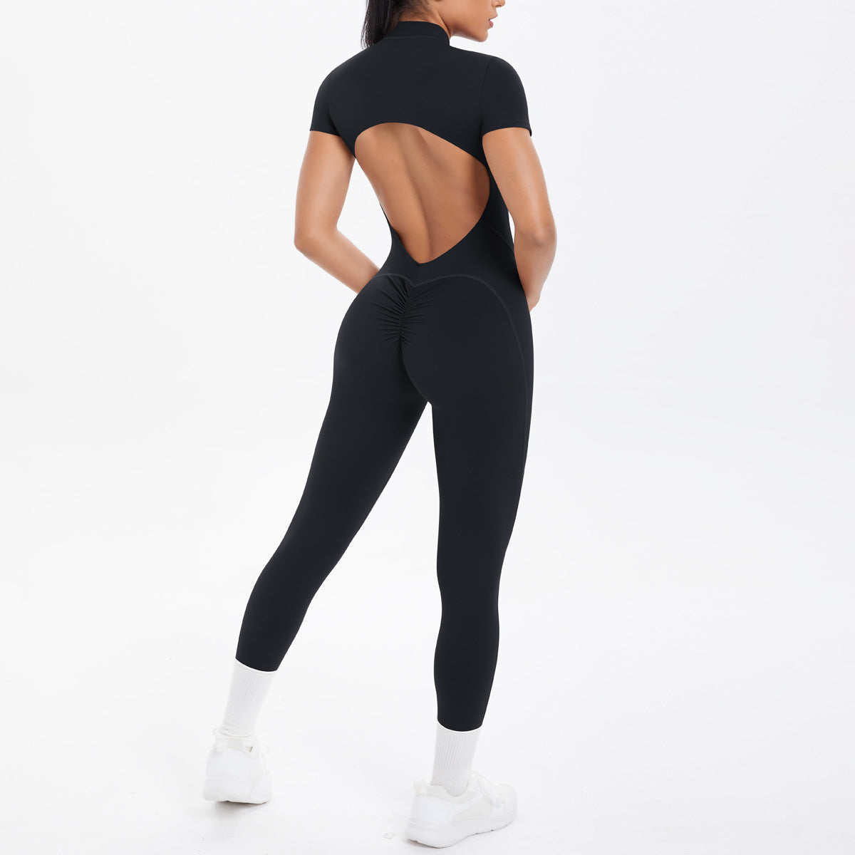Women's Backless Scrunch Jumpsuit – Seamless Push-Up Yoga & Workout One-Piece