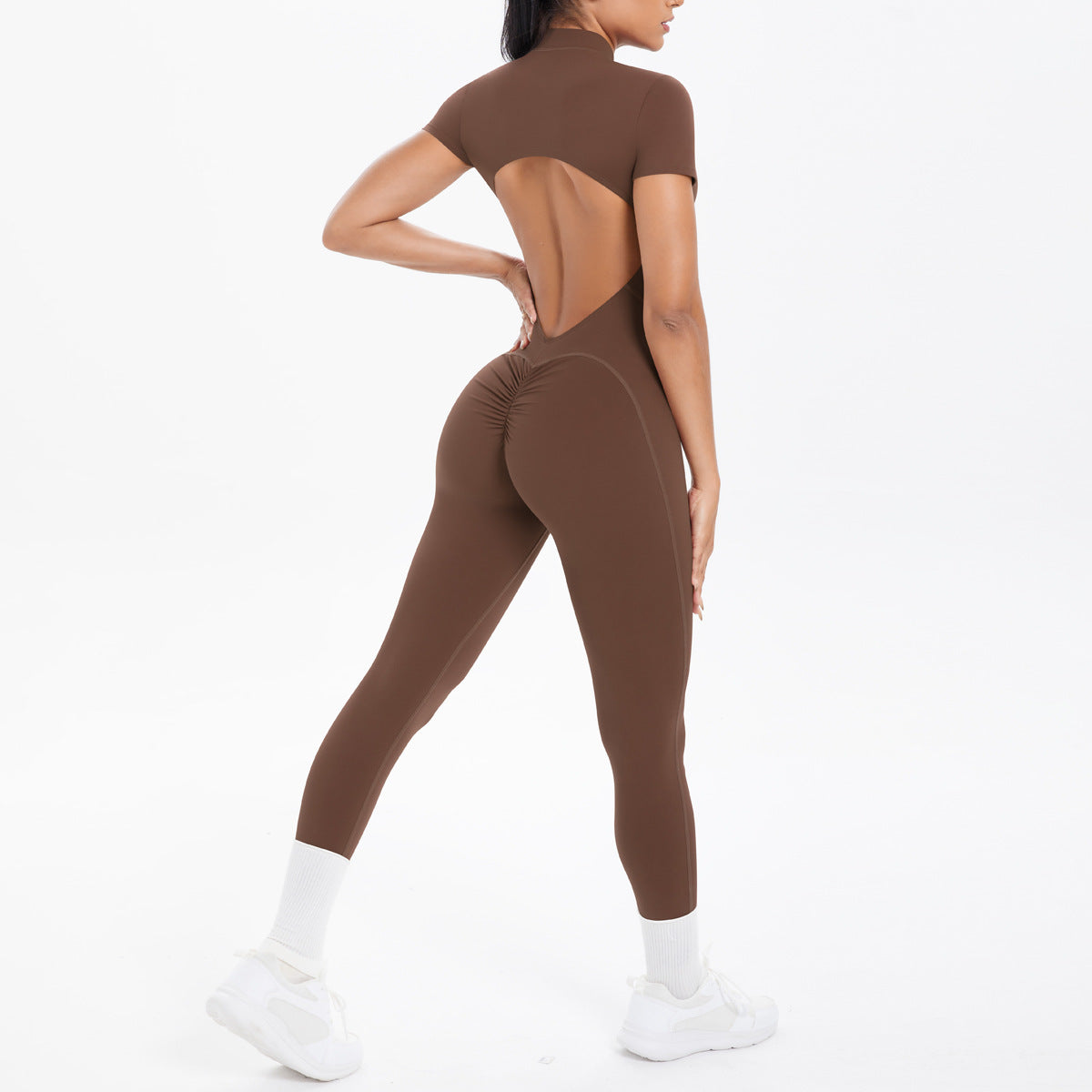 Women's Backless Scrunch Jumpsuit – Seamless Push-Up Yoga & Workout One-Piece