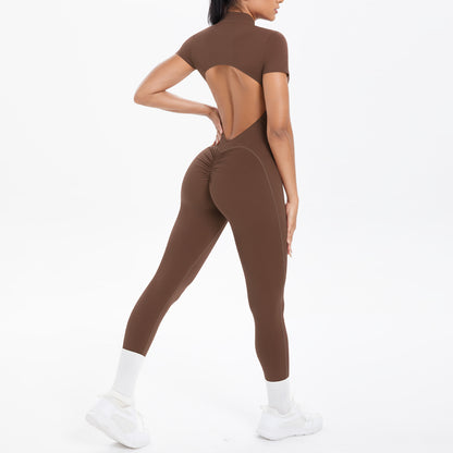 Women's Backless Scrunch Jumpsuit – Seamless Push-Up Yoga & Workout One-Piece