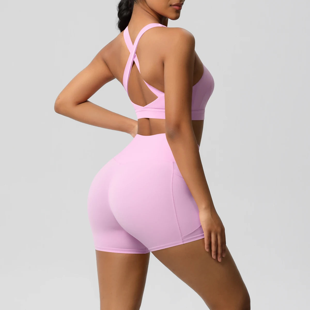 Crossover Sports Bra & Shorts Workout Set