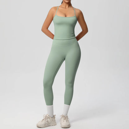 Women's 2-Piece Fitness Set – Halter Top & Tummy Control Bottoms