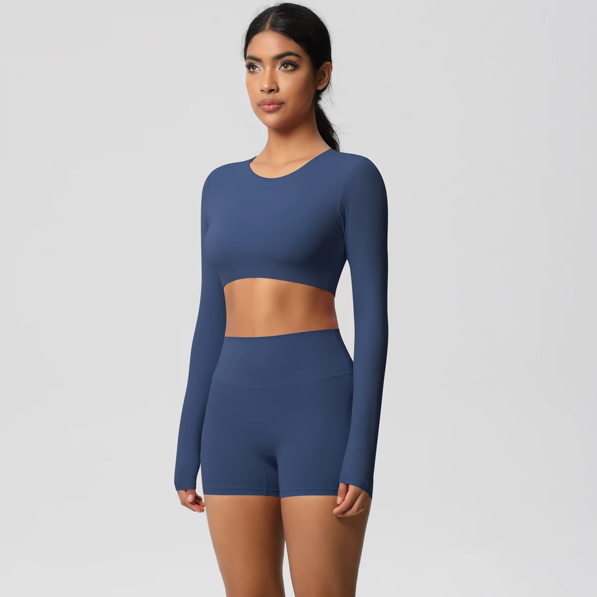 Women's 2-Piece Long Sleeve Yoga Set – High-Waisted Leggings & Crop Top Workout Outfit