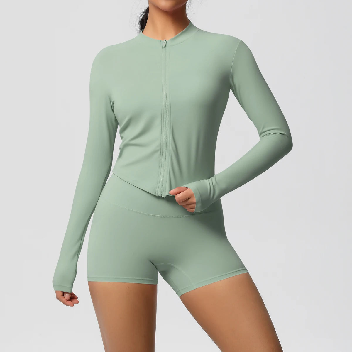 Women’s Zipper Jacket and Scrunch Shorts Workout Set