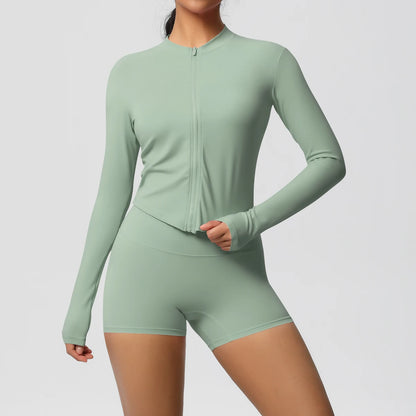 Women’s Zipper Jacket and Scrunch Shorts Workout Set