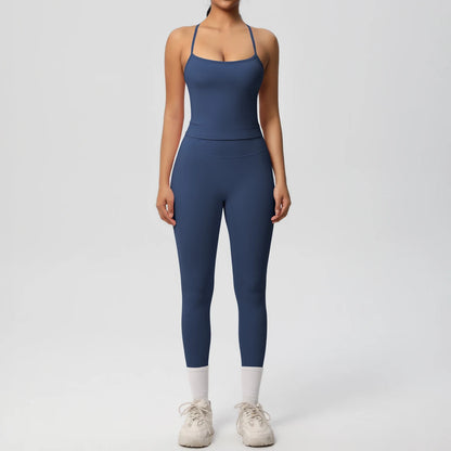 Women's 2-Piece Fitness Set – Halter Top & Tummy Control Bottoms