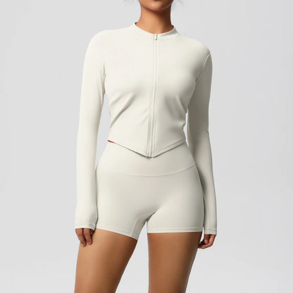 Women’s Zipper Jacket and Scrunch Shorts Workout Set