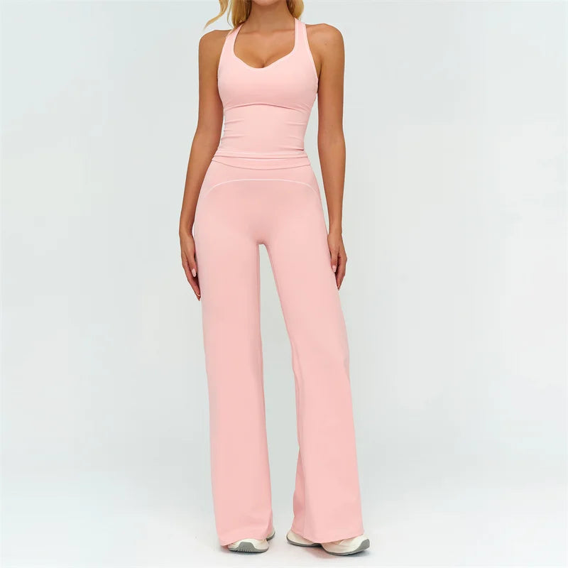 Contrast Trim Yoga Set – Sports Bra & High-Waist Leggings