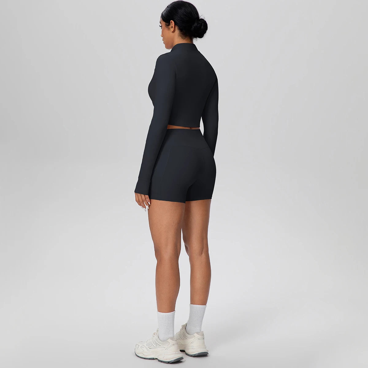 Women's Quick-Dry Running & Yoga Set – Zip-Up Jacket & Pocket Workout Shorts (2-Piece Activewear Set)