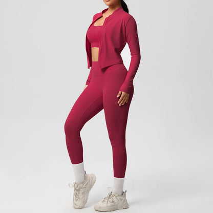 3-Piece SculptFit Yoga Set – Sports Bra, Zip Jacket & Leggings