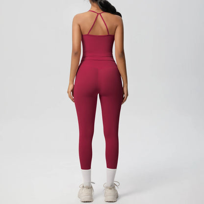 Women's 2-Piece Fitness Set – Halter Top & Tummy Control Bottoms