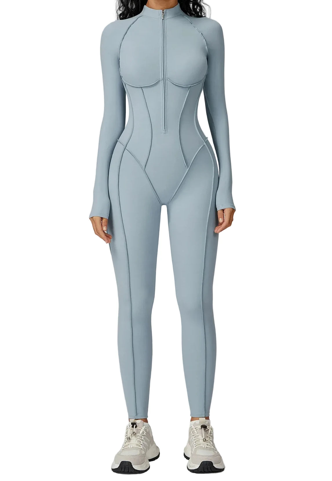 FlexSculpt Zip-Up Yoga Bodysuit – Long Sleeve Compression Jumpsuit