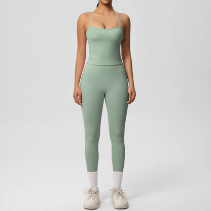Women's 2-Piece Fitness Set – Halter Top & Tummy Control Bottoms