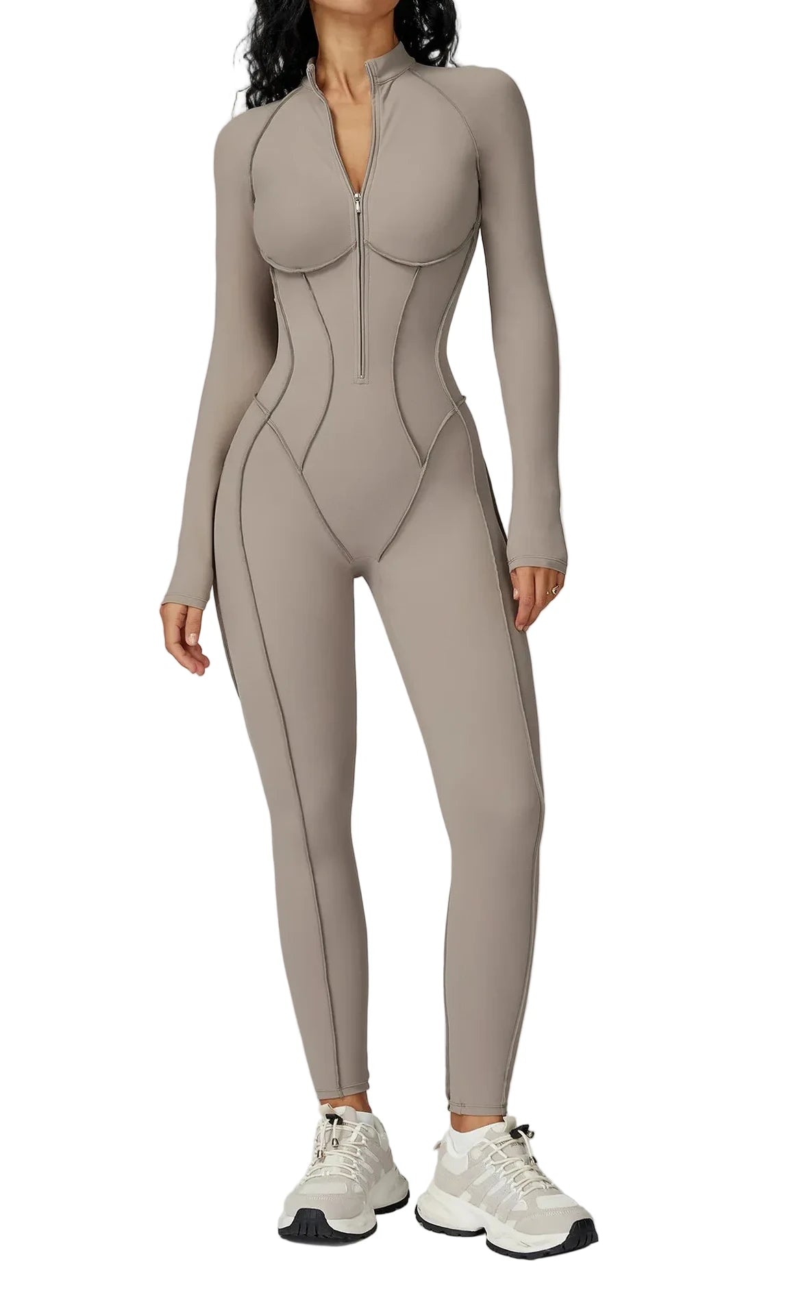 FlexSculpt Zip-Up Yoga Bodysuit – Long Sleeve Compression Jumpsuit