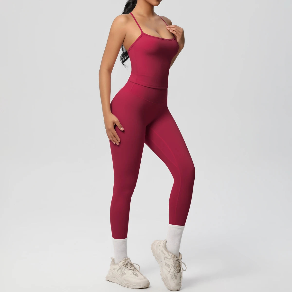 Women's 2-Piece Fitness Set – Halter Top & Tummy Control Bottoms