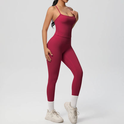 Women's 2-Piece Fitness Set – Halter Top & Tummy Control Bottoms