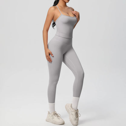 Women's 2-Piece Fitness Set – Halter Top & Tummy Control Bottoms