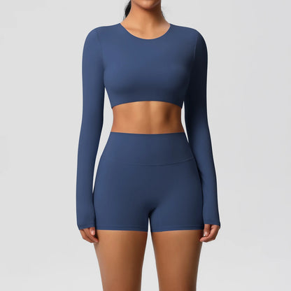 Women's 2-Piece Long Sleeve Yoga Set – High-Waisted Leggings & Crop Top Workout Outfit
