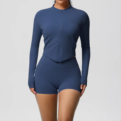 Women’s Zipper Jacket and Scrunch Shorts Workout Set