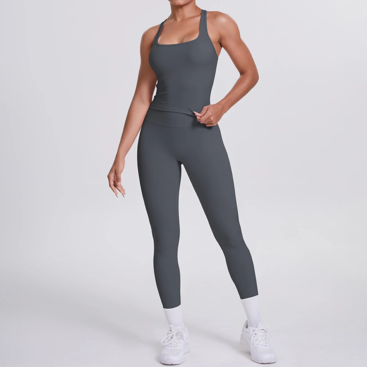 Women's Tummy Control Workout Set – Crossover Back Sports Bra & Leggings
