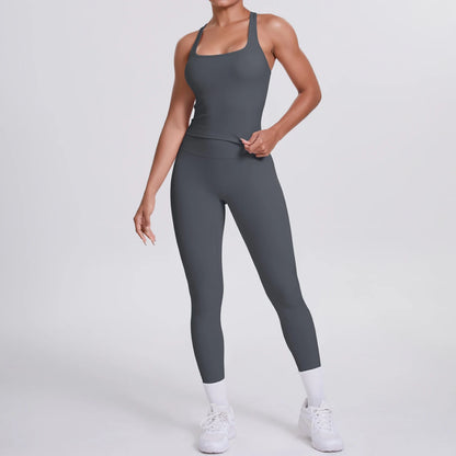 Women's Tummy Control Workout Set – Crossover Back Sports Bra & Leggings