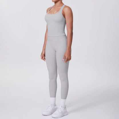Women's Tummy Control Workout Set – Crossover Back Sports Bra & Leggings