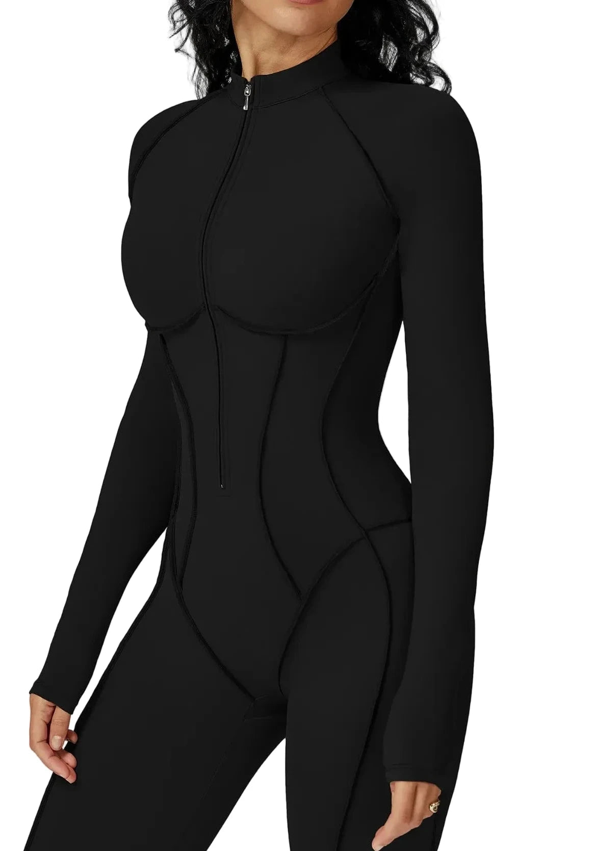 FlexSculpt Zip-Up Yoga Bodysuit – Long Sleeve Compression Jumpsuit