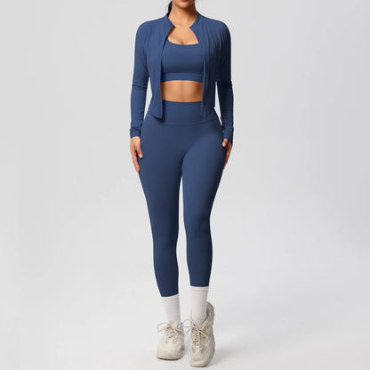 3-Piece SculptFit Yoga Set – Sports Bra, Zip Jacket & Leggings