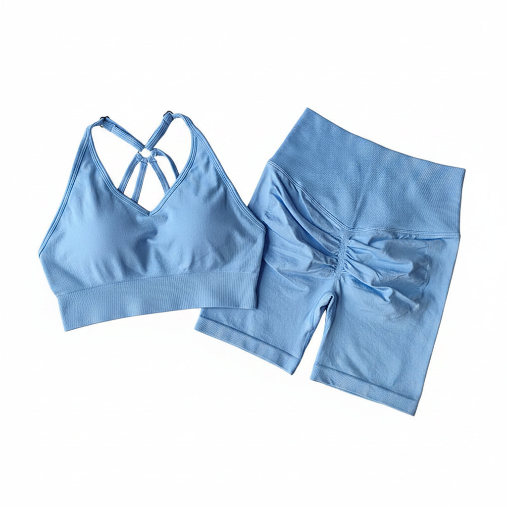Blue sports bra and shorts set 