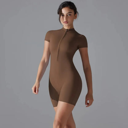 Zip-Up Short Sleeve Yoga Jumpsuit