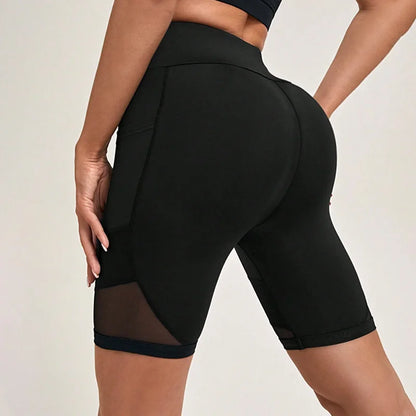 High-Waist Mesh Workout Shorts with Pockets