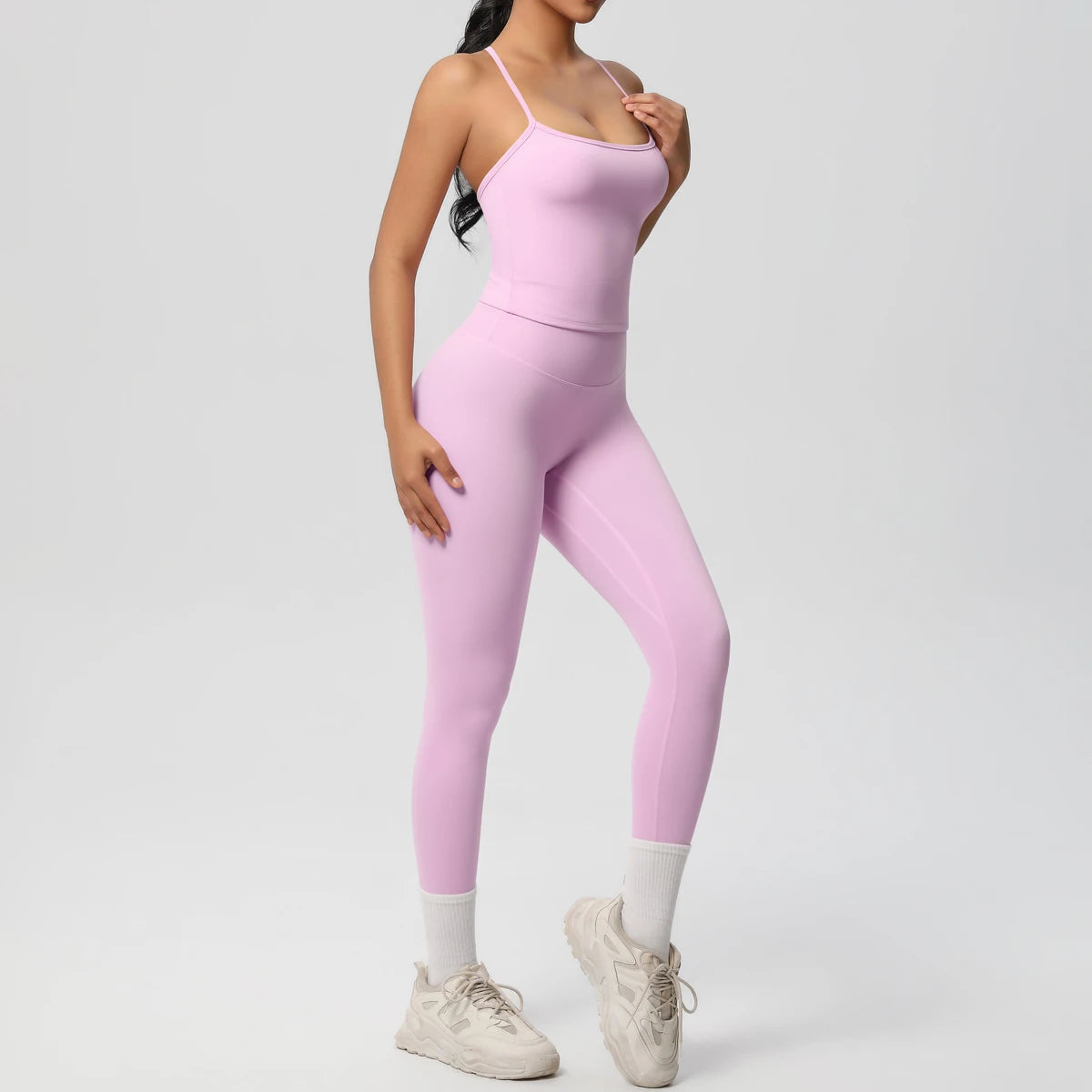 Women's 2-Piece Fitness Set – Halter Top & Tummy Control Bottoms